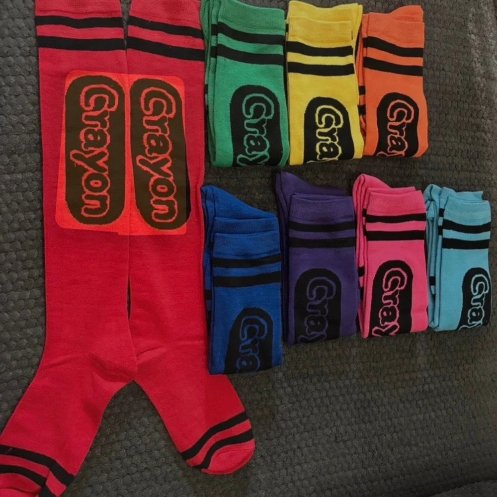 NEW 8 Pairs Crayon Socks,Striped Thigh High Socks for Girls & Women